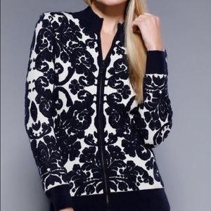 Dolce Cabo Navy & Cream Damask Zip-Up Cardigan